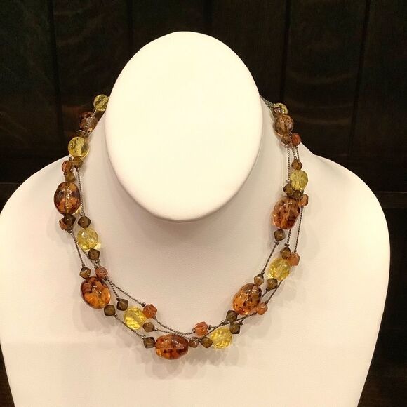 Amber Citrine Necklace Silk Thread Colorful Multistrand Necklace - Picture 1 of 4